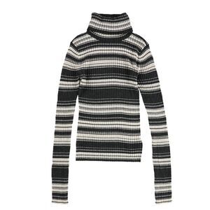 American Eagle Womens Striped Ribbed Pullover Sweater, Grey, S, DM